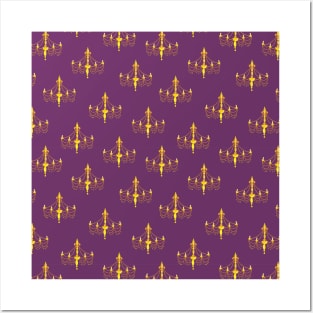 Chandelier silhouettes on a purple background Posters and Art